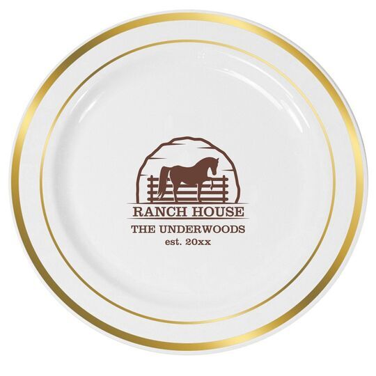 Horse Ranch House Premium Banded Plastic Plates